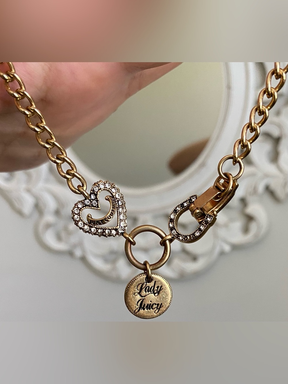 •VTG•Juicy Couture Lady Juicy Love Luck Chunky Curb Link Chain Charm Necklace